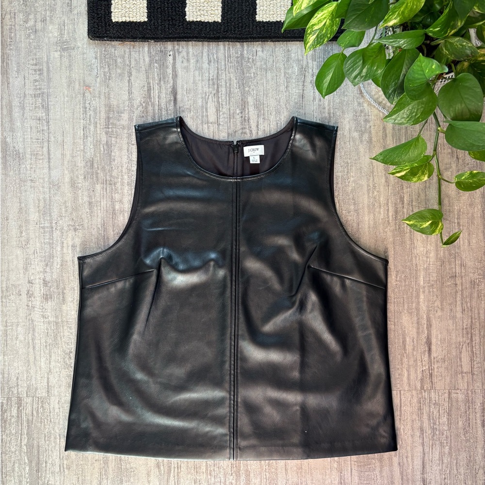 J. Crew Black Faux Leather Top size L
